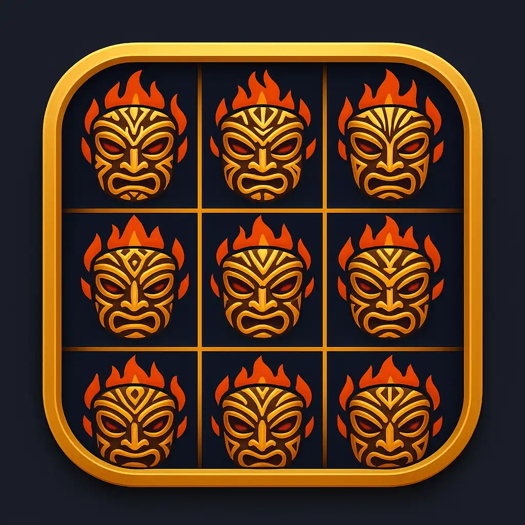 9 Masks Of Fire Slot-Symbol mit tribalen Feuermasken