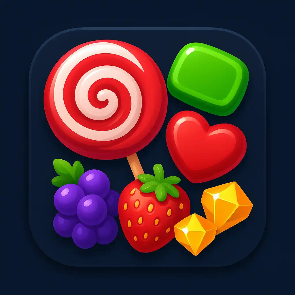 Sweet Bonanza Slot-Symbol mit Süßigkeiten und Fruchtedelsteinen