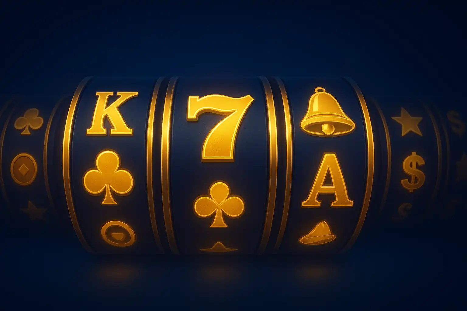 Rows of glowing slot machine reels on a night-blue background